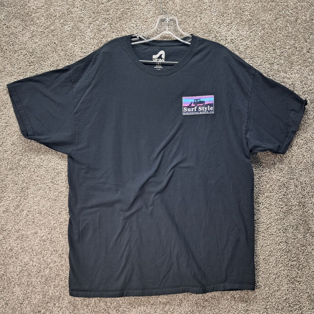 Surf Style Redington Beach Florida Graphic T-Shirt Mens XL Black Cotton Sunset